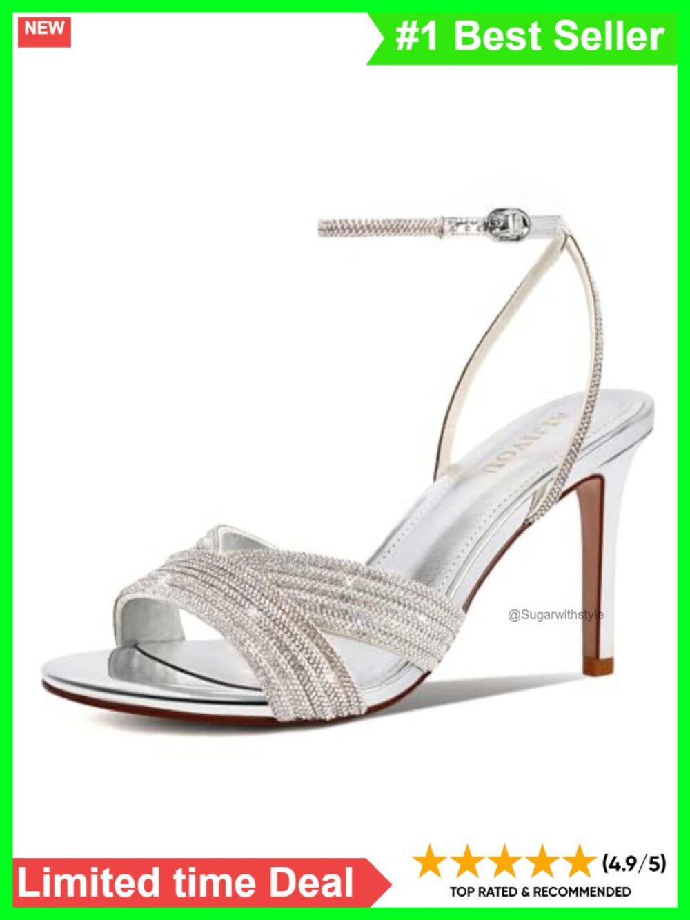 Women's Rhinestone Stiletto Heeled Sandals Open Toe Ankle Strap High Heels